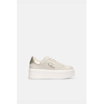 Pantofi sport flatform de piele cu monograma metalica - Auriu/Bej deschis
