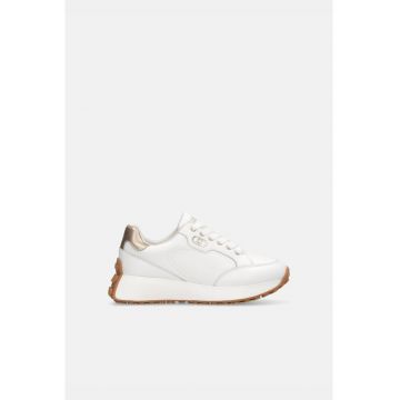 Pantofi sport flatform de piele si piele ecologica - Alb