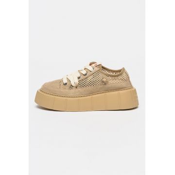 Pantofi sport flatform din piele cu insertii de plasa - Bej
