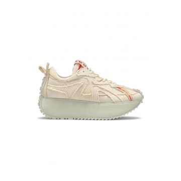 Pantofi sport flatform - din piele cu insertii de plasa - Crem