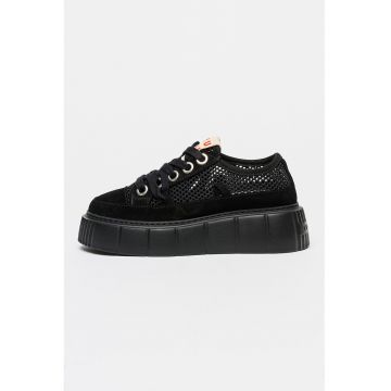 Pantofi sport flatform din piele cu insertii de plasa - Negru