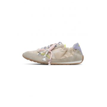 Pantofi sport low-cut cu garnituri de piele intoarsa - Bej deschis