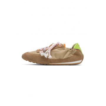 Pantofi sport low-cut cu garnituri de piele intoarsa - Maro deschis