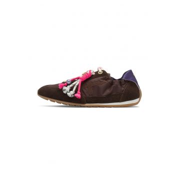Pantofi sport low-cut cu garnituri de piele intoarsa - Maro inchis