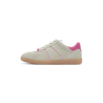 Pantofi sport low-cut cu insertii de piele intoarsa - Roz zmeuriu/Gri cenusiu