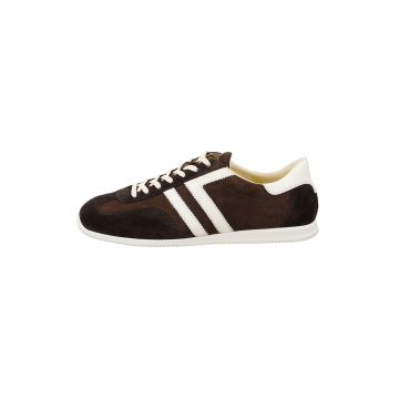 Pantofi sport low-cut din piele intoarsa Spear Club - Alb/Maro inchis