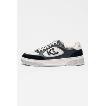 Pantofi sport low-cut din piele si piele intoarsa - Alb/Albastru ultramarin
