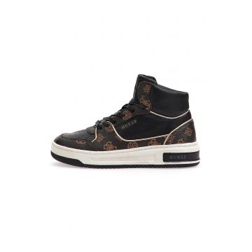 Pantofi sport mid-high de piele ecologica cu segmente logo - Maro inchis/Negru
