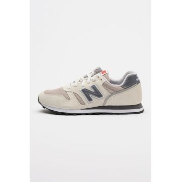 Pantofi sport unisex 373 cu insertii din piele intoarsa - Alb fildes/Gri inchis