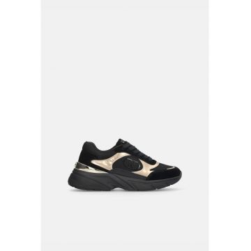 Pantofi sport wedge cu garnituri de piele intoarsa - Auriu/Negru