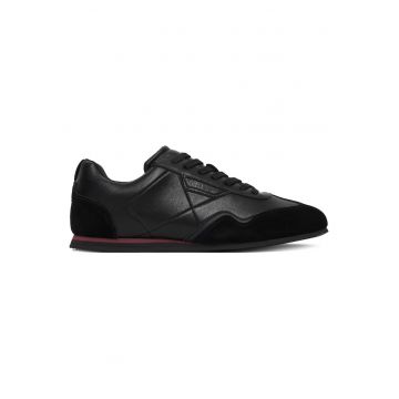 Tenisi barbati -  piele naturala - negru - textil