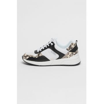 Pantofi sport cu detalii de piele - Alb/Negru
