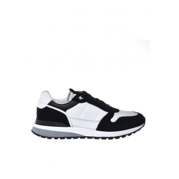 Pantofi sport cu garnituri de piele si insertii textile - Alb/Negru