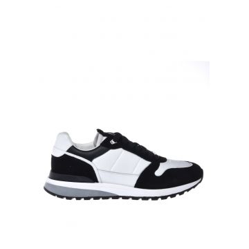 Pantofi sport cu garnituri de piele si insertii textile - Alb/Negru