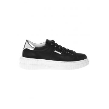 Pantofi sport de piele cu aspect metalic - Negru