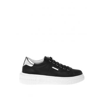 Pantofi sport de piele cu aspect metalic - Negru