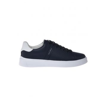 Pantofi sport de piele cu aspect perforat - Bleumarin