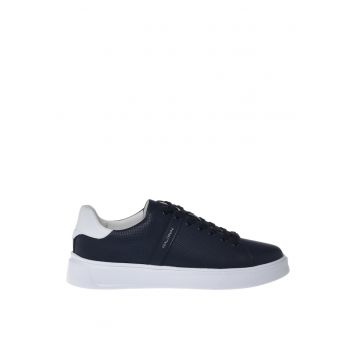 Pantofi sport de piele cu aspect perforat - Bleumarin