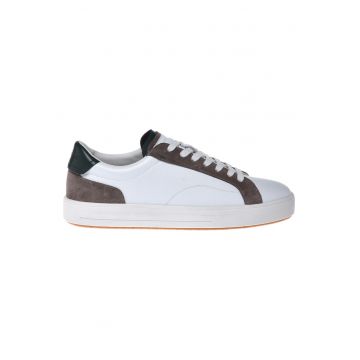 Pantofi sport de piele cu insertii de piele intoarsa - Alb