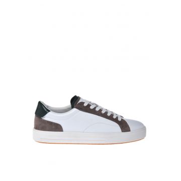 Pantofi sport de piele cu insertii de piele intoarsa - Alb
