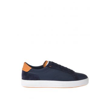 Pantofi sport de piele cu insertii de piele intoarsa - Albastru