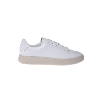 Pantofi sport de piele cu varf rotund - Alb