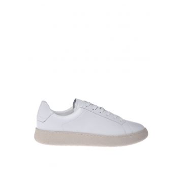 Pantofi sport de piele cu varf rotund - Alb