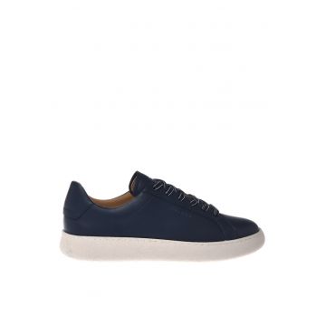 Pantofi sport de piele cu varf rotund - Bleumarin