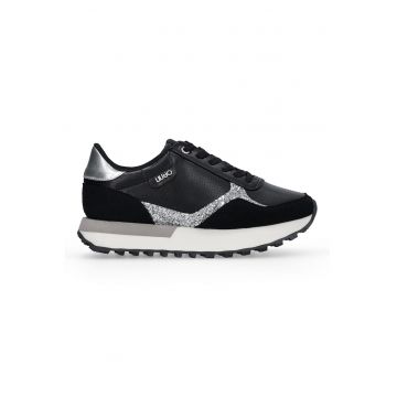 Pantofi sport de piele ecologica cu detaliu stralucitor - Negru/Alb murdar/Argintiu