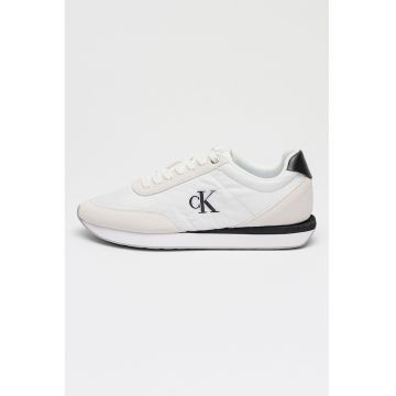 Pantofi sport de piele intoarsa cu garnituri din material textil - Negru stins/Alb optic/Alb murdar