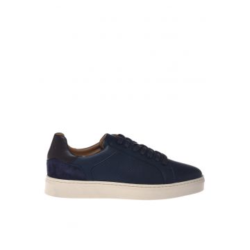Pantofi sport de piele intoarsa cu perforatii si garnituri de piele intoarsa - Bleumarin
