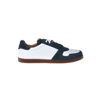 Pantofi sport de piele intoarsa si piele - Alb/Albastru