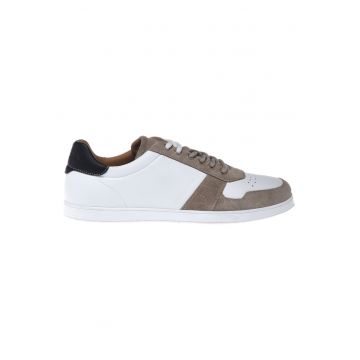 Pantofi sport de piele intoarsa si piele - Alb/Bej