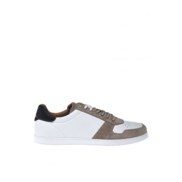 Pantofi sport de piele intoarsa si piele - Alb/Bej