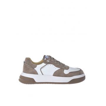 Pantofi sport de piele intoarsa si piele cu model colorblock - Bej