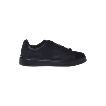 Pantofi sport de piele intoarsa si piele cu perforatii - Negru