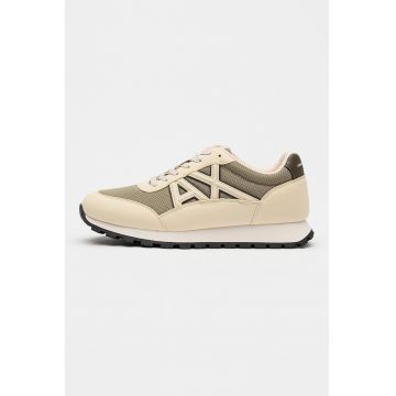 Pantofi sport din material textil cu logo - Kaki/Maro camel