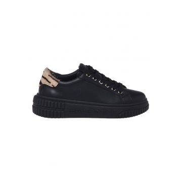 Pantofi sport din piele cu detaliu din par de cal - Negru