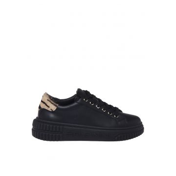 Pantofi sport din piele cu detaliu din par de cal - Negru
