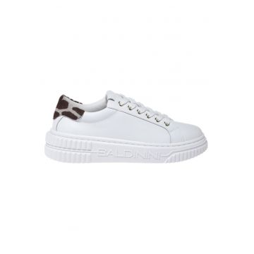 Pantofi sport din piele cu detaliu discret cu animal print - Alb