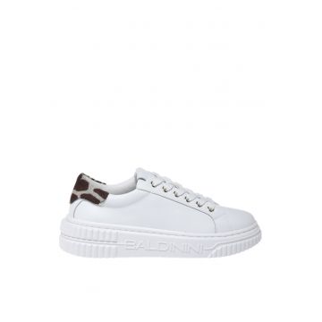Pantofi sport din piele cu detaliu discret cu animal print - Alb
