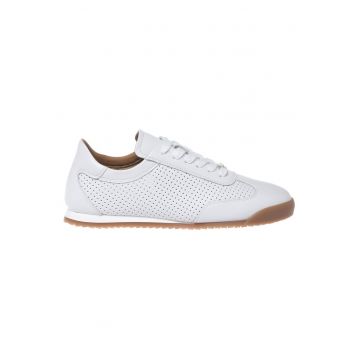 Pantofi sport din piele cu perforatii - Alb