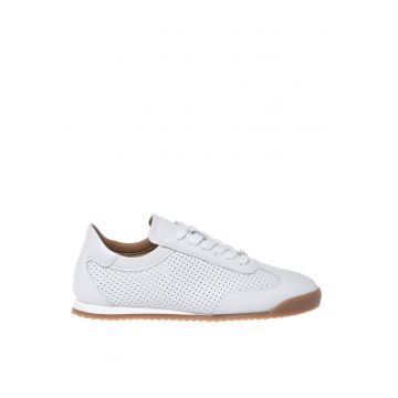 Pantofi sport din piele cu perforatii - Alb