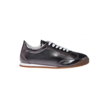 Pantofi sport din piele cu perforatii - Maro inchis