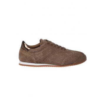 Pantofi sport din piele intoarsa cu insertii din piele ecologica - Maro