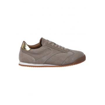 Pantofi sport din piele intoarsa cu insertii din piele ecologica - Maro taupe
