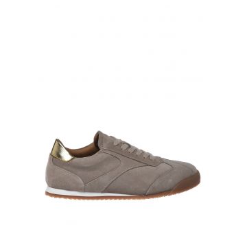 Pantofi sport din piele intoarsa cu insertii din piele ecologica - Maro taupe