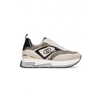 Pantofi sport din piele intoarsa cu talpa wedge si garnituri contrastante - Negru/Bej deschis