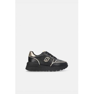 Pantofi sport flatform de piele cu accente metalizate - Auriu/Negru