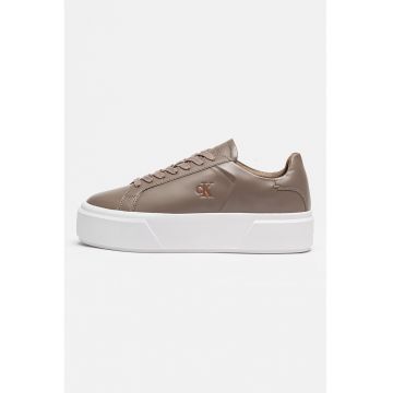 Pantofi sport flatform din piele cu logo Sienna - Maro taupe